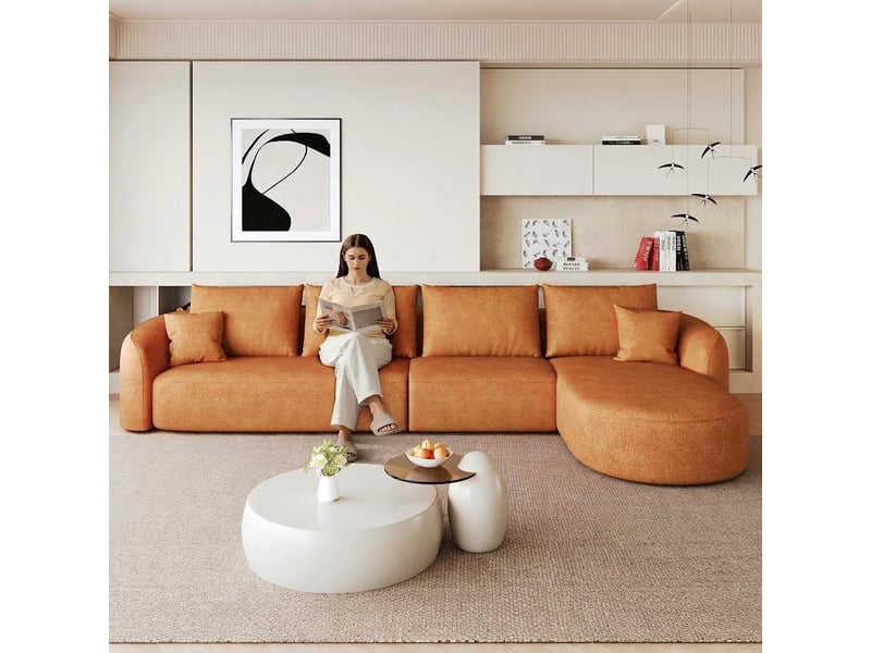  Canapé d'angle en l 4 places orange modulable 336 cm en tissu chenille  - Conforama B