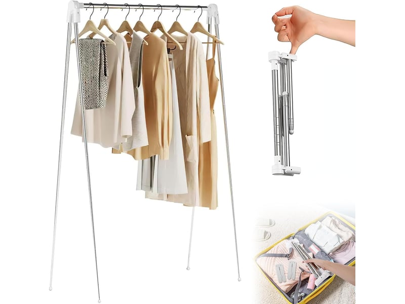  Crochets muraux portant à vêtements portable pliable, télescopique de 36 à 78 cm, avec 2 cintres pliants, réglable, petit séchoir à linge pliable en acier inoxydable, blanc  - Conforama A