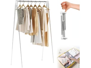 Crochets muraux portant à vêtements portable pliable, télescopique de 36 à 78 cm, avec 2 cintres pliants, réglable, petit séchoir à linge pliable en acier inoxydable, blanc