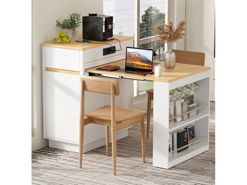  Table extensible îlot central avec rangement et roulettes 58-154 x 80,5 x 94 cm evryae  - Conforama B