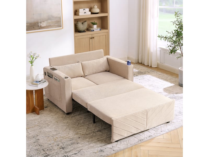  Canapé convertible, canapé-lit, 2 places, beige, 3 en 1, usb, pour salon et séjour, adapté à l'espace de vie  - Conforama C