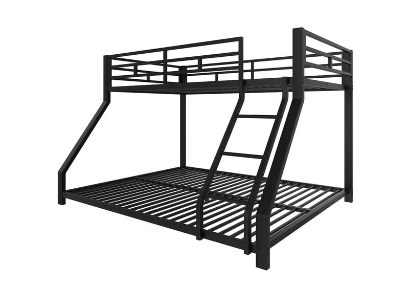Lit superposé avec garde-corps et échelle, métal noir, 90x200+140x200 cm - Conforama D