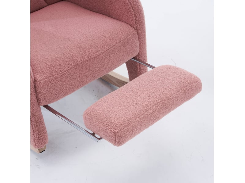  Fauteuil à bascule avec repose-pieds pliable, appui-tête et dossier ergonomique en tissu teddy rose  - Conforama E