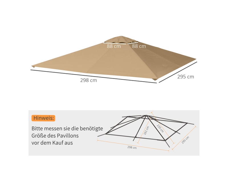 Toit de remplacement pour pavillon - 298x295 cm - polyester - protection uv - résistant aux intempéries Beige - Conforama C