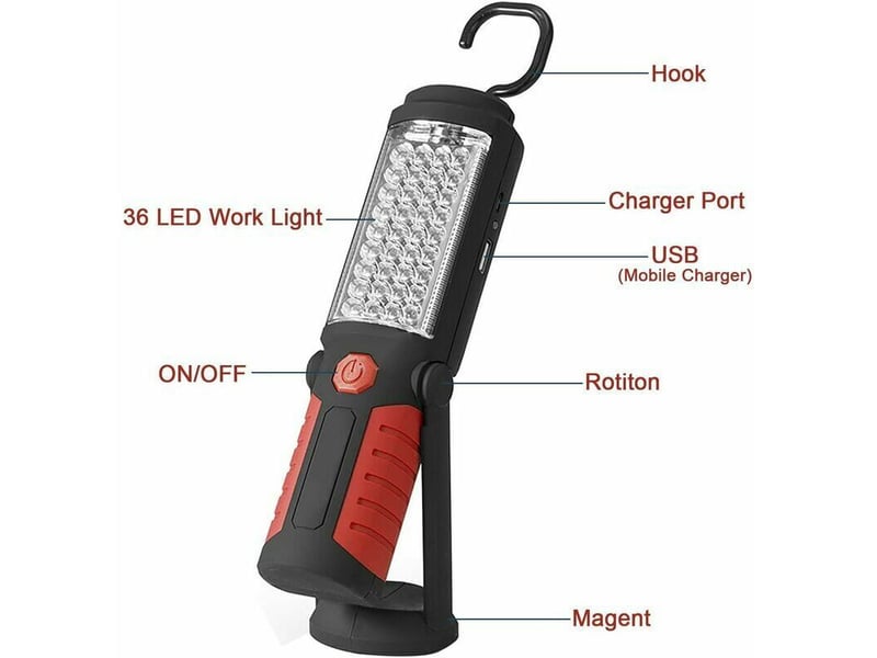  Lampe d'inspection lampe led rechargeable, lampe de travail led rechargeable avec magntique lampe de torches de led lampe d'inspection lampe  - Conforama B
