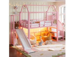 Lit mezzanine 90x200 cm <strong>WISHDOR</strong> <strong></strong> coloris rose