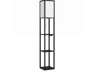 Lampadaire led 26x26x161 cm noir, 3 étagères mdf de rangement, variateur 3 niveaux et ports usb avec prise