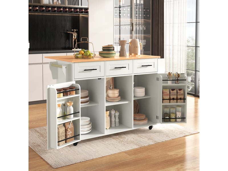  Desserte de cuisine,139x46x91,5 cm,avec plateau rabattable,mdf,blanche effet bois  - Conforama B