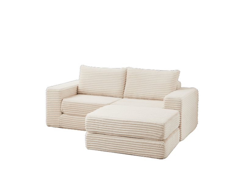 Canapé-lit 2-en-1 en velours côtelé, coussins, repose-pieds amovible, design modulable, configuration flexible - Conforama D