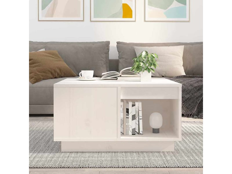  Table basse - table de salon - table à thé blanc 60x61x32,5 cm bois massif de pin  - Conforama C
