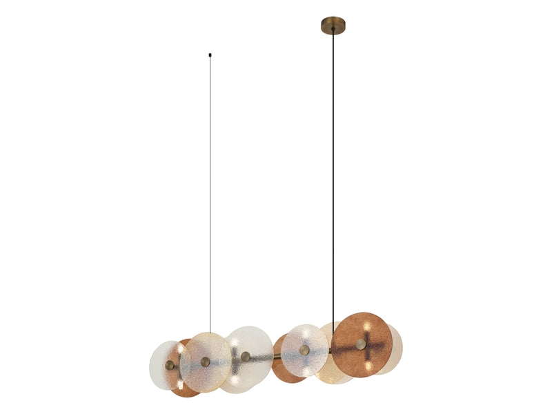  Art deco hanglamp brons met amber glas recht 8-lichts - text  - Conforama E