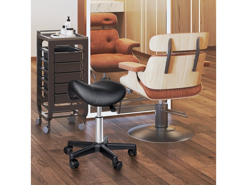  Tabouret à roulettes, tabouret de massage avec hauteur réglable 43-55 cm et selle ergonomique, chaise de travail à roulettes pivotant 360°, pour salon de massage, tatouage, clinique, noir, spa  - Conforama D