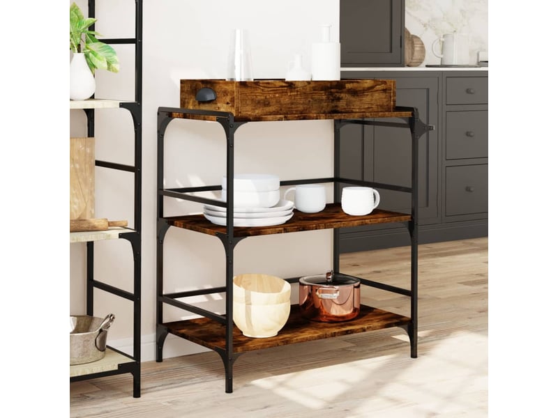  Desserte de cuisine, chariot de rangement chêne fumé 81,5x41x92,5 cm bois d'ingénierie  - Conforama D