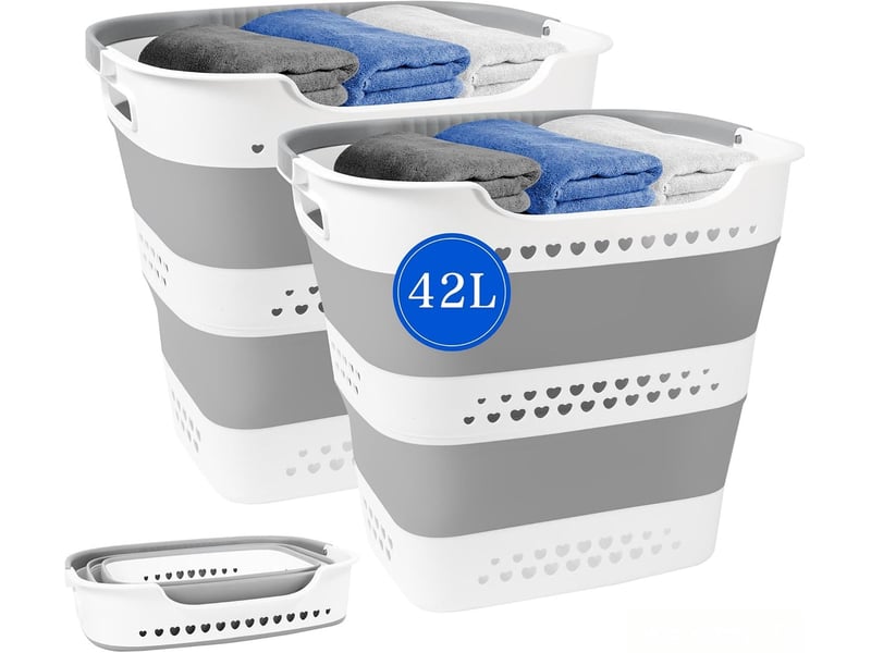  Lot de 2 panier à linge pliable 42 l avec poignées, bac à linge escamotable et gain de place pour salle de bain  - Conforama A