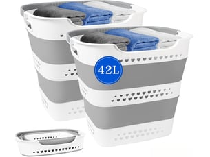 Lot de 2 panier à linge pliable 42 l avec poignées, bac à linge escamotable et gain de place pour salle de bain