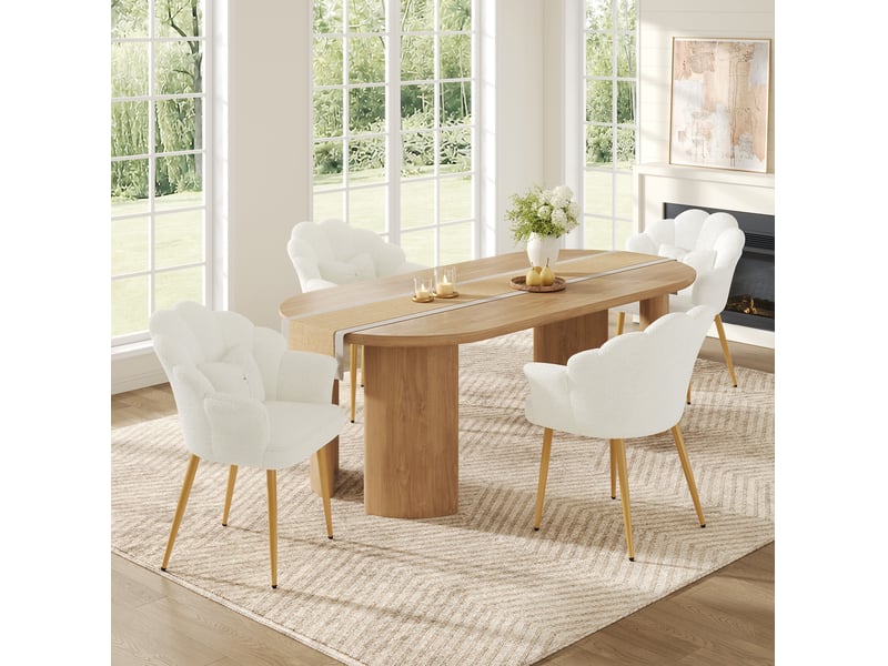  Lot de 4 fauteuils de salle à manger 64x65,5x85 cm en tissu blanc, pieds dorés  - Conforama B