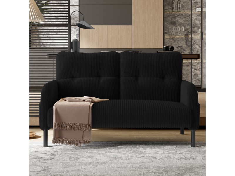  Canapé droit 2 places 120x75 cm avec poches latérales, velours côtelé noir Morn Vibe - Conforama C