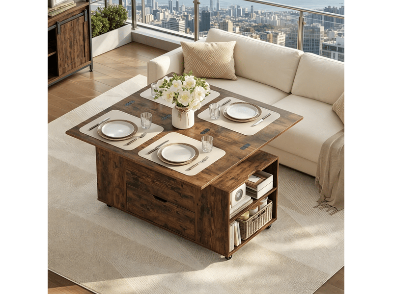  Table basse mobile relevable et extensible – bois et métal – marron rustique – 100 x 50,5 x 53 cm  - Conforama C