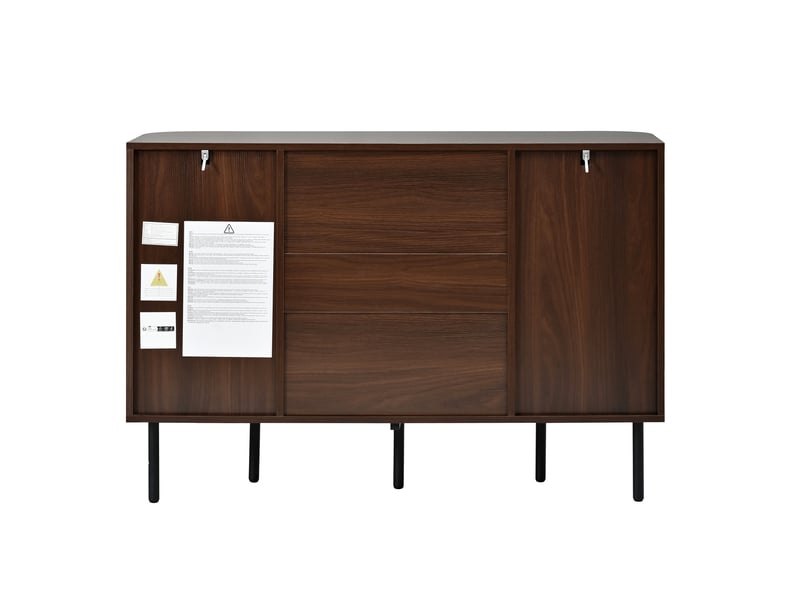  Ensemble meuble tv et buffet en mdf bois foncé, façades à effet tressé et pieds métal pour salon  - Conforama D