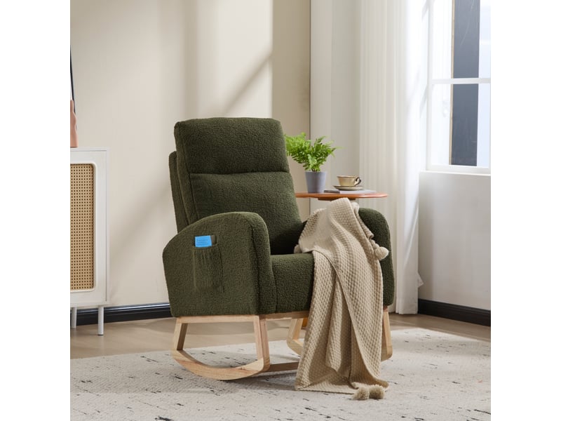  Fauteuil à bascule - 75x63x104 cm - chaise à bascule ergonomique en tissu teddy avec pochette - vert  - Conforama C