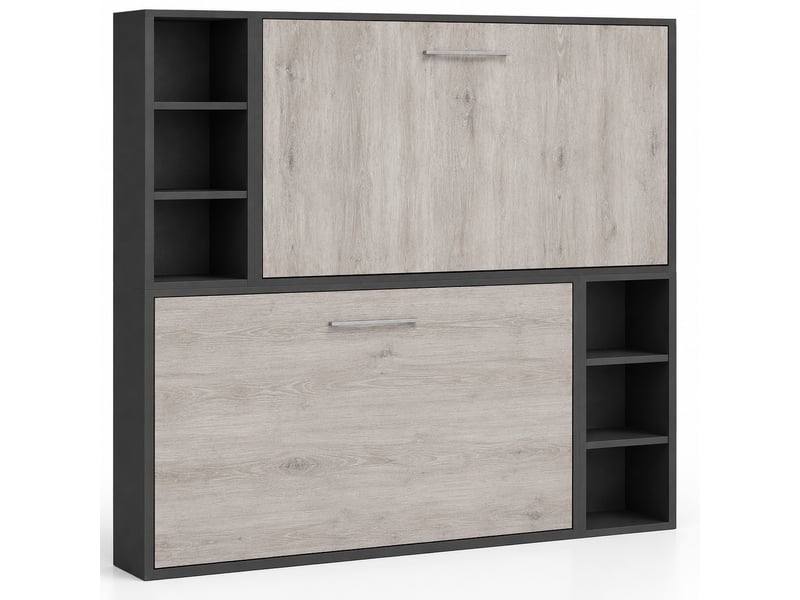  Lit escamotable superposé avec niches de rangement briano-2 matelas-90x190-cadre anthracite-façade chêne gris  - Conforama A