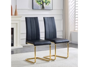 Lot de 4 chaises de salle à manger 41.5x42.5x99cm – chaises cantilever modernes à dossier haut avec métal doré chromé – simili cuir - noir