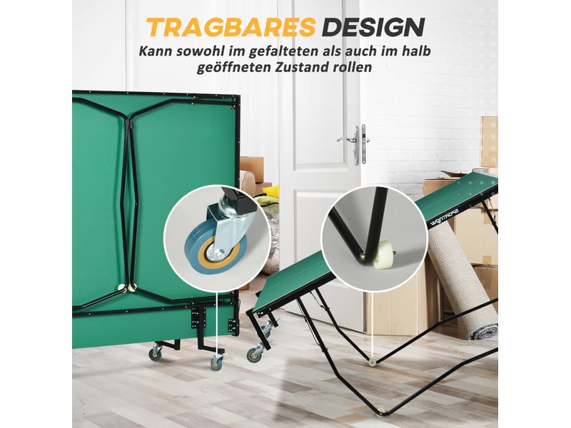  Table de tennis de table 274x152,5x76 cm pliable à roulettes mdf verte  - Conforama E