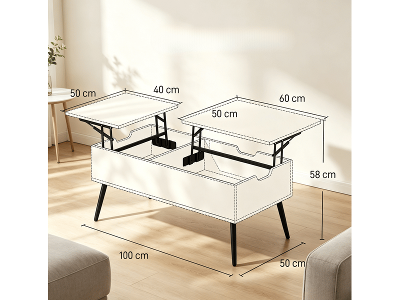  Table basse relevable 100x50x43,6 cm plateau relevable panneau de particules noir effet bois naturel  - Conforama C