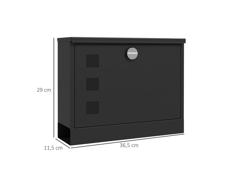  Boîte aux lettres murale - métal noir - compartiment à journaux - résistante à l'eau - verrouillable - 2 clés incluses 36.5x11.5x29cm - Conforama C