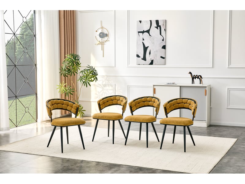  Lot de 4 chaises de salle à manger,63x57x77,5 cm,velours et métal noir,jaune  - Conforama B