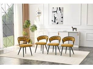 Lot de 4 chaises de salle à manger,63x57x77,5 cm,velours et métal noir,jaune