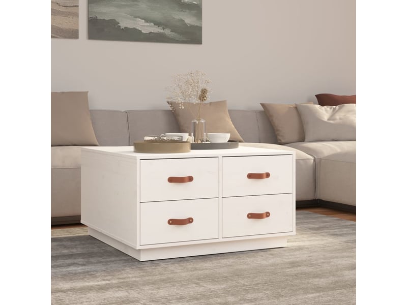  Table basse | table d'appoint salon blanc 80x80x45 cm bois massif de pin  - Conforama B