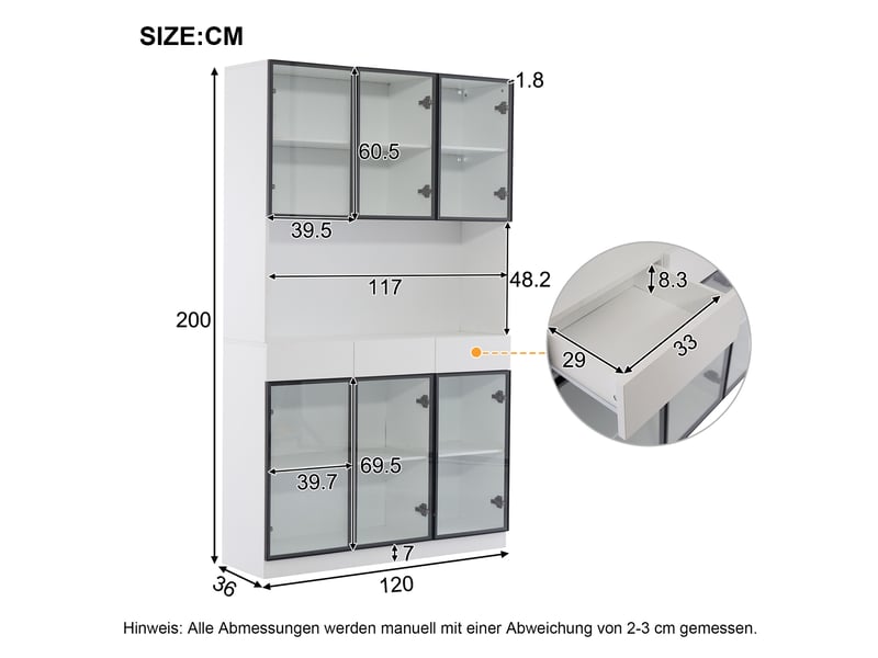  Vitrine haute blanche à cadre de porte noir avec led, 120 x 36 x 200 cm  - Conforama D