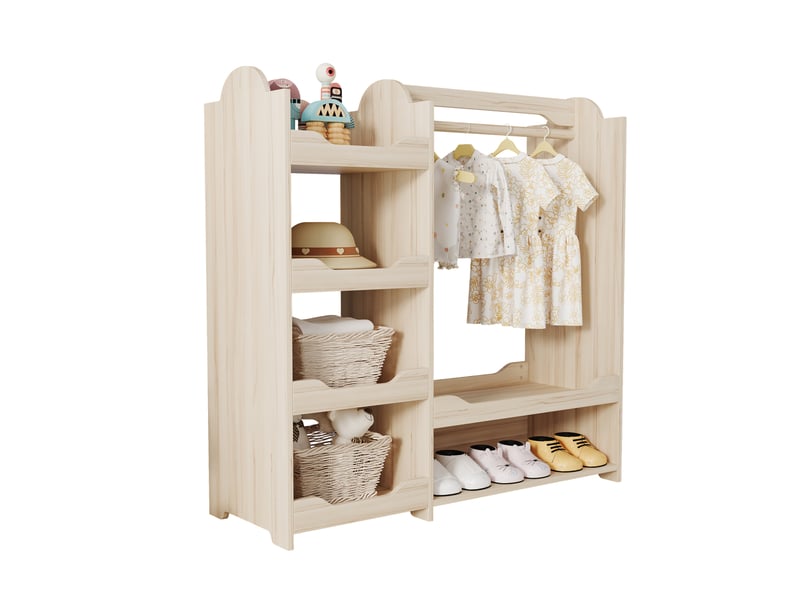  Meuble de rangement enfant avec penderie 4 étagères ouvertes et assise pour chambre d'enfant naturel  - Conforama A