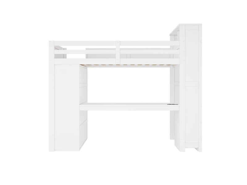  Lit mezzanine 90x200 cm avec bureau, rangement, armoire, usb et led, blanc, sans matelas  - Conforama D