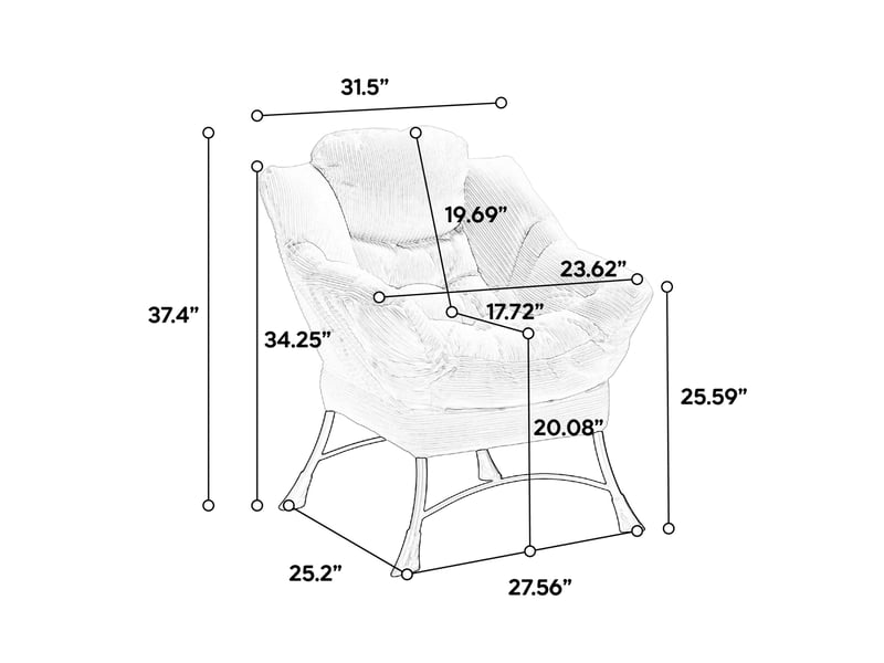  Fauteuil lounge 25x27x37 pouces ottomane, structure en métal, doux et confortable, revêtement flanellette bleu marine  - Conforama C