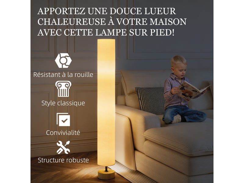  Lampadaire sur pied de salon avec abat-jour en lin, interrupteur à pied, 2 x douille e27, beige, 120 cm  - Conforama R