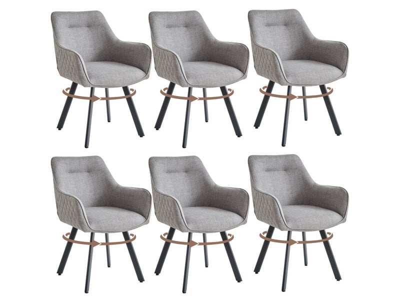  Lot de 6 chaises pivotante à 360°, chaise salle à manger moderne, chaises à haut dossier en motif en losanges, cuisine en lin, gris clair  - Conforama A