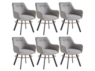 Lot de 6 chaises pivotante à 360°, chaise salle à manger moderne, chaises à haut dossier en motif en losanges, cuisine en lin, gris clair