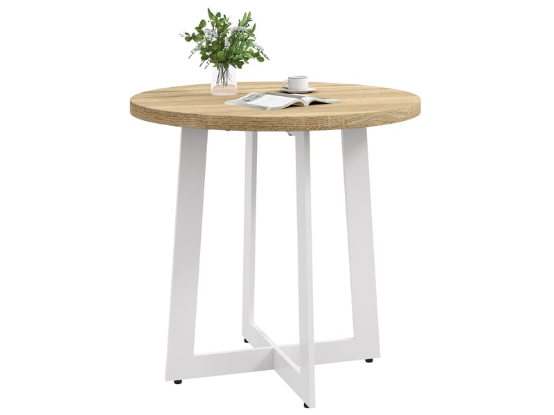  Table de salle à manger ronde pour 4 personnes, table de cuisine avec plateau en bois et piètement croisé en acier, ø80 x 75 cm, chêne  - Conforama A