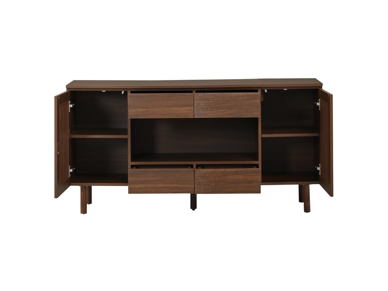  Buffet bas 4 tiroirs et 2 portes persiennes 140x35x71 cm mdf noyer  - Conforama E