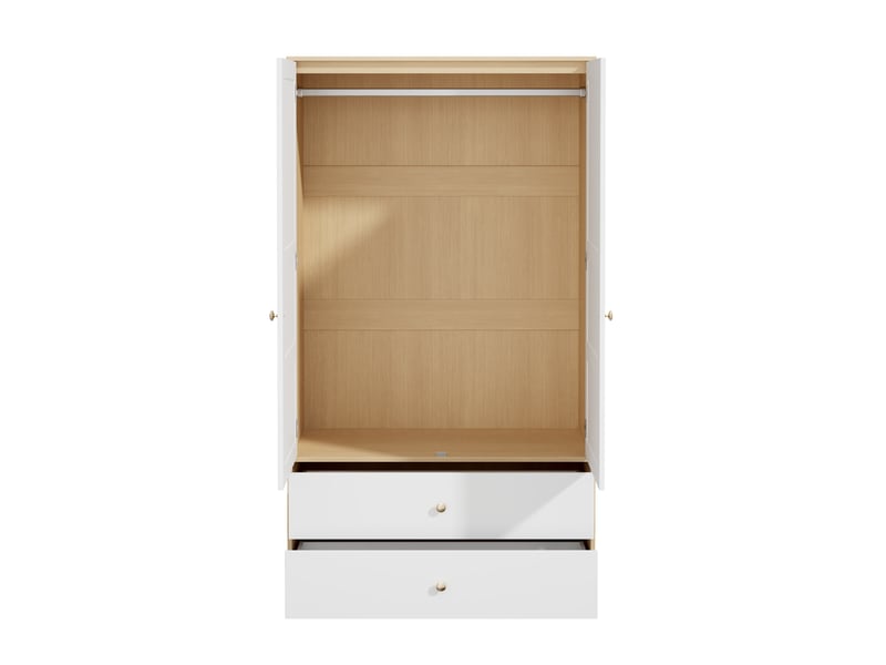 Armoire 2 portes 100 x 48 x 180 cm avec penderie et 2 tiroirs, grand rangement pour chambre et entrée, design moderne blanc et effet bois naturel, pour usage quotidien à la maison OPULERANE TRADING LTD - Conforama D