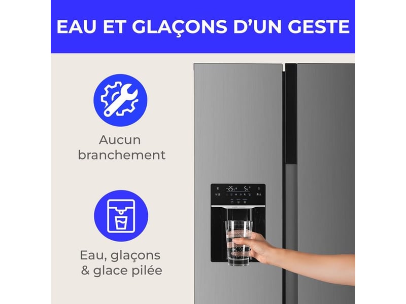  Frigo americain 577 l inox no frost avec distributeur eau et glace led CERANF577NFIXD - Conforama E