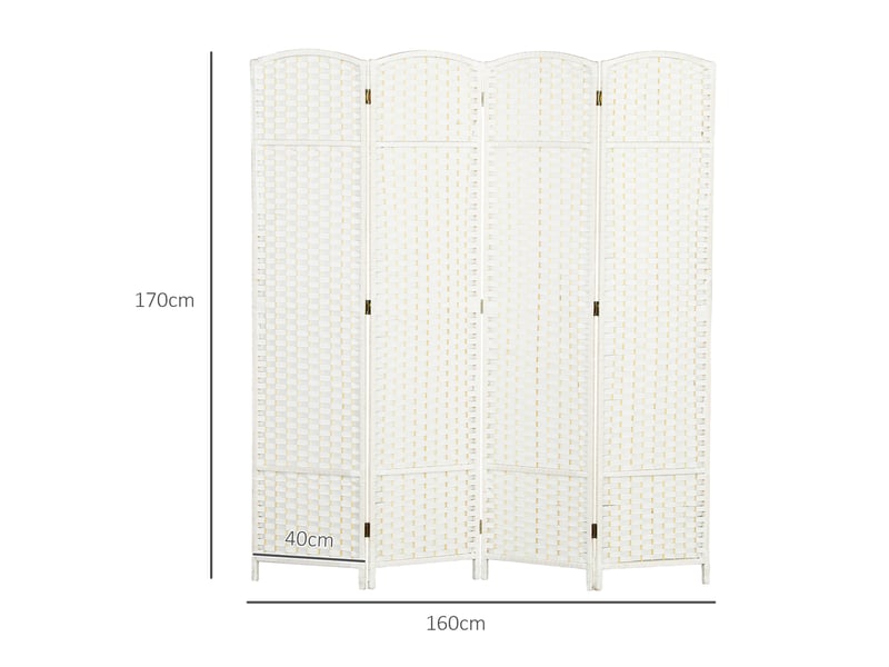  Paravent interieur en bois 4 panneaux 160 x 170 cm séparateur de pièce pliable pour salon, blanc, chambre à coucher  - Conforama C