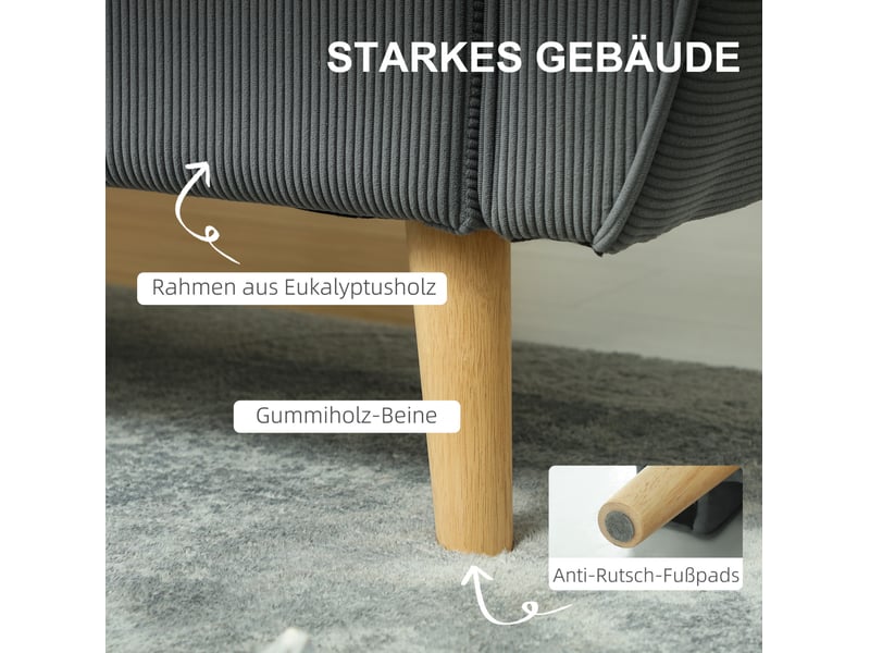  Canapé droit 2 places 145 x 75 x 78 cm en velours côtelé polyester gris foncé  - Conforama D