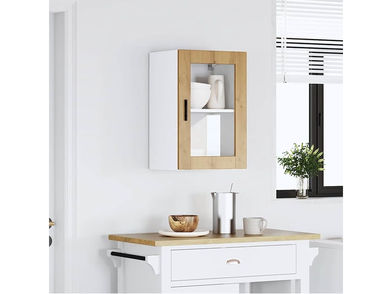 Armoire murale de cuisine porte en verre porto chêne artisanal shl5026 - Conforama B