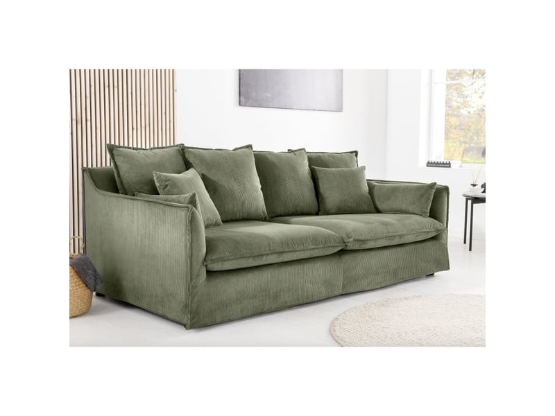  Canapé droit kalia – tissu côtelé vert foncé – 3 places – style contemporain  - Conforama B