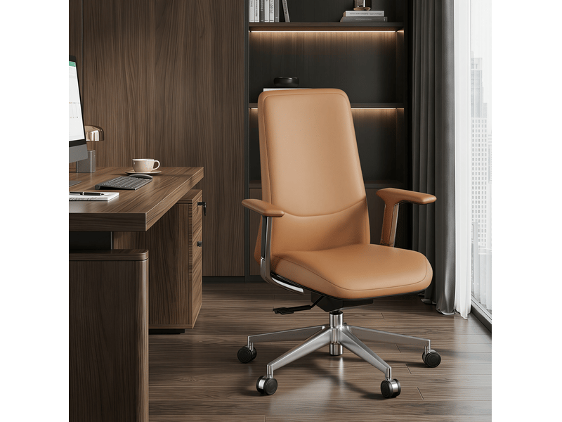  Fauteuil de bureau cuir mi-dossier 67x63,5x100-106 cm – marron – inclinaison 127° et vérin réglable  - Conforama D