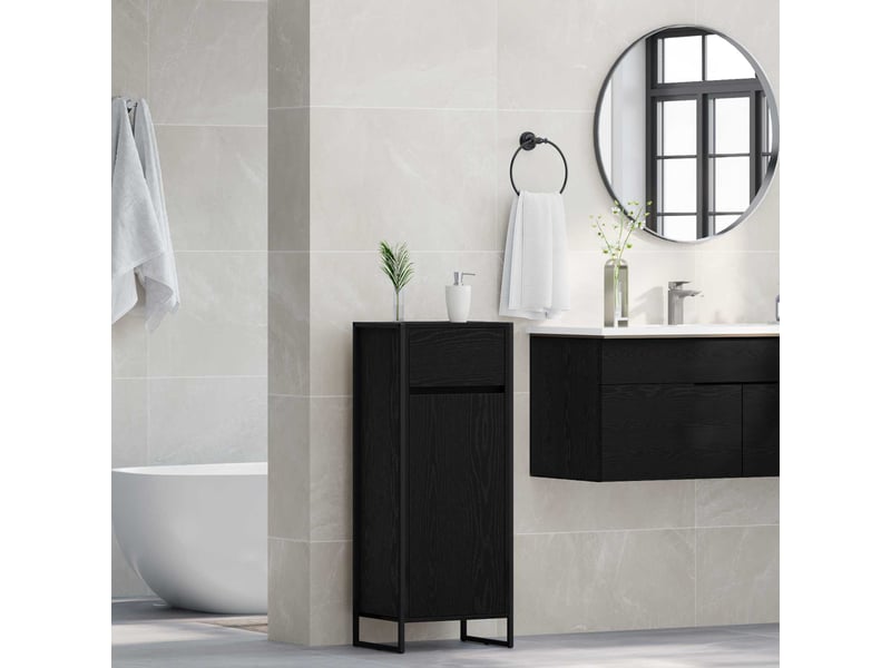  Cabinet de salle de bain, meuble de rangement chêne noir 40x30x100 cm  - Conforama D