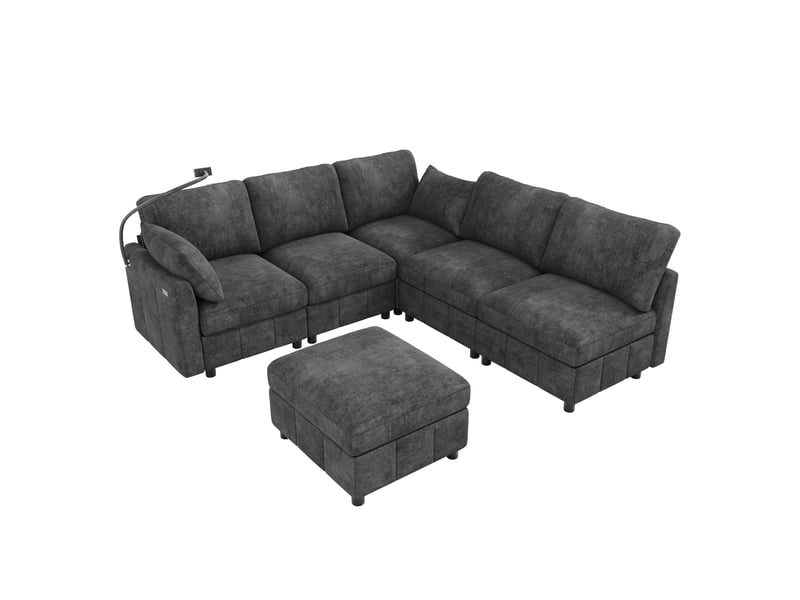 Canapé d'angle modulable 6 places 218x157x85 cm chenille gris - Conforama A